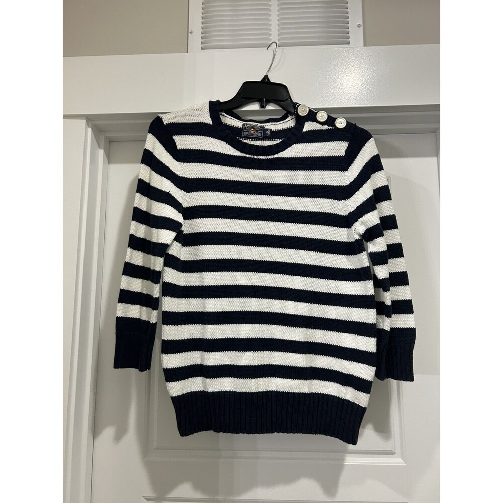 American Living Knit Sweater Striped Blue White 3/4 Sleeve Nautical Coast Sz XL